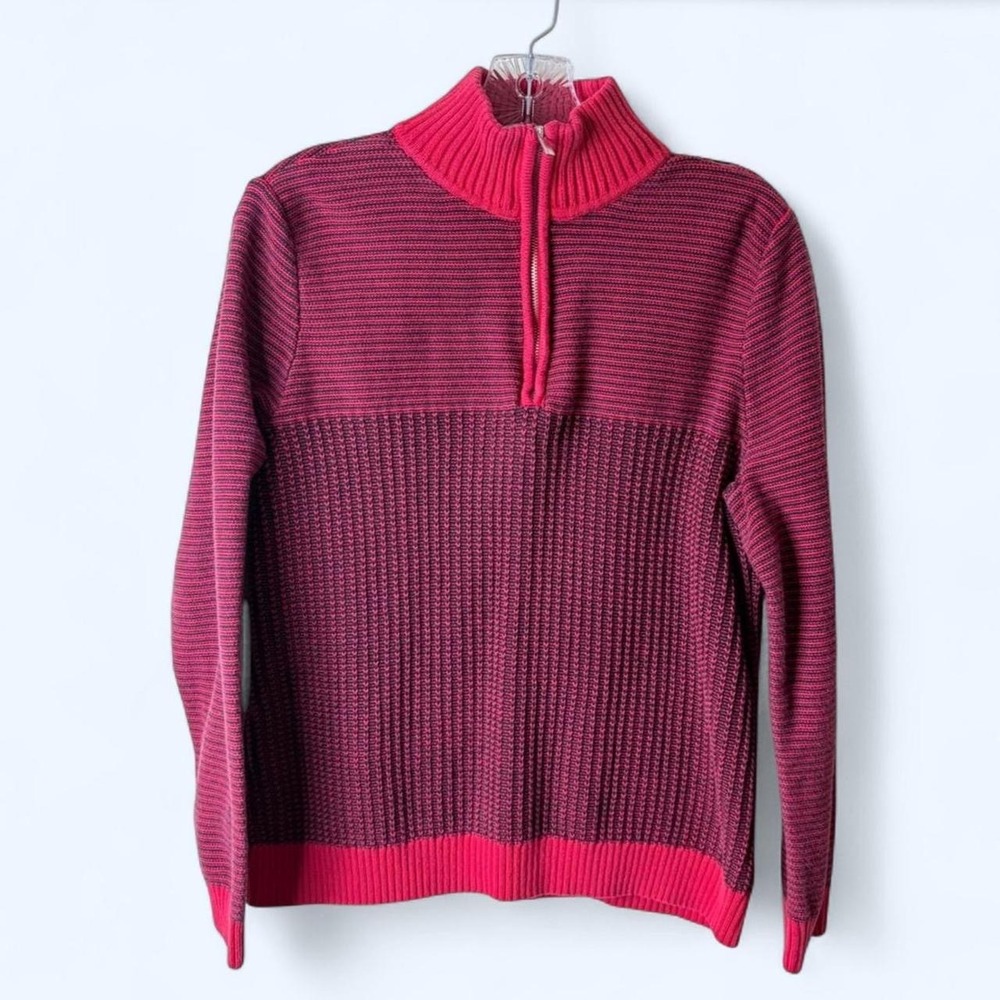 Liz Claiborne Red Black Striped Quarter Zip Knit Sweater Size L Dark Academia